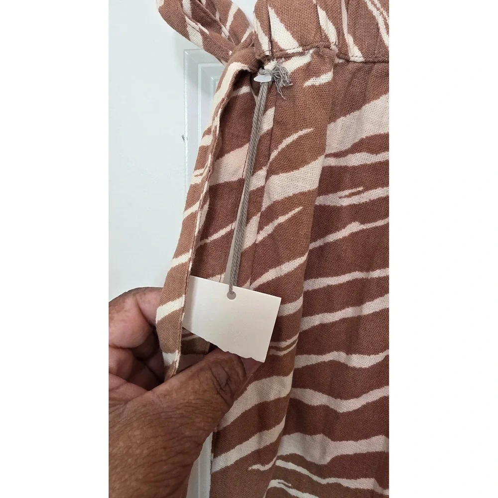 NEW A New Day Zebra Print Wrap Skirt Womens Large Brown Linen Blend Midi Skirt